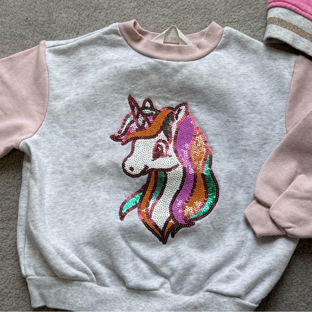 H&M Toddler Girl Unicorn Sweatshirt & Varsity Jacket Set | Size 3Tβ4T - Picture 5 of 10